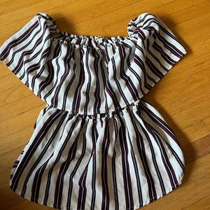 Burgundy, blue, and white Striped blouse